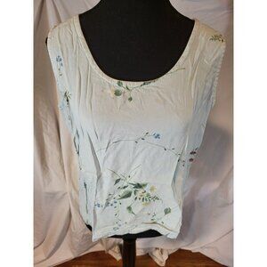 90s VTG  Floral Boxy Tank Top Amanda Gray L Chambray Cottage Coastal Fairy USA